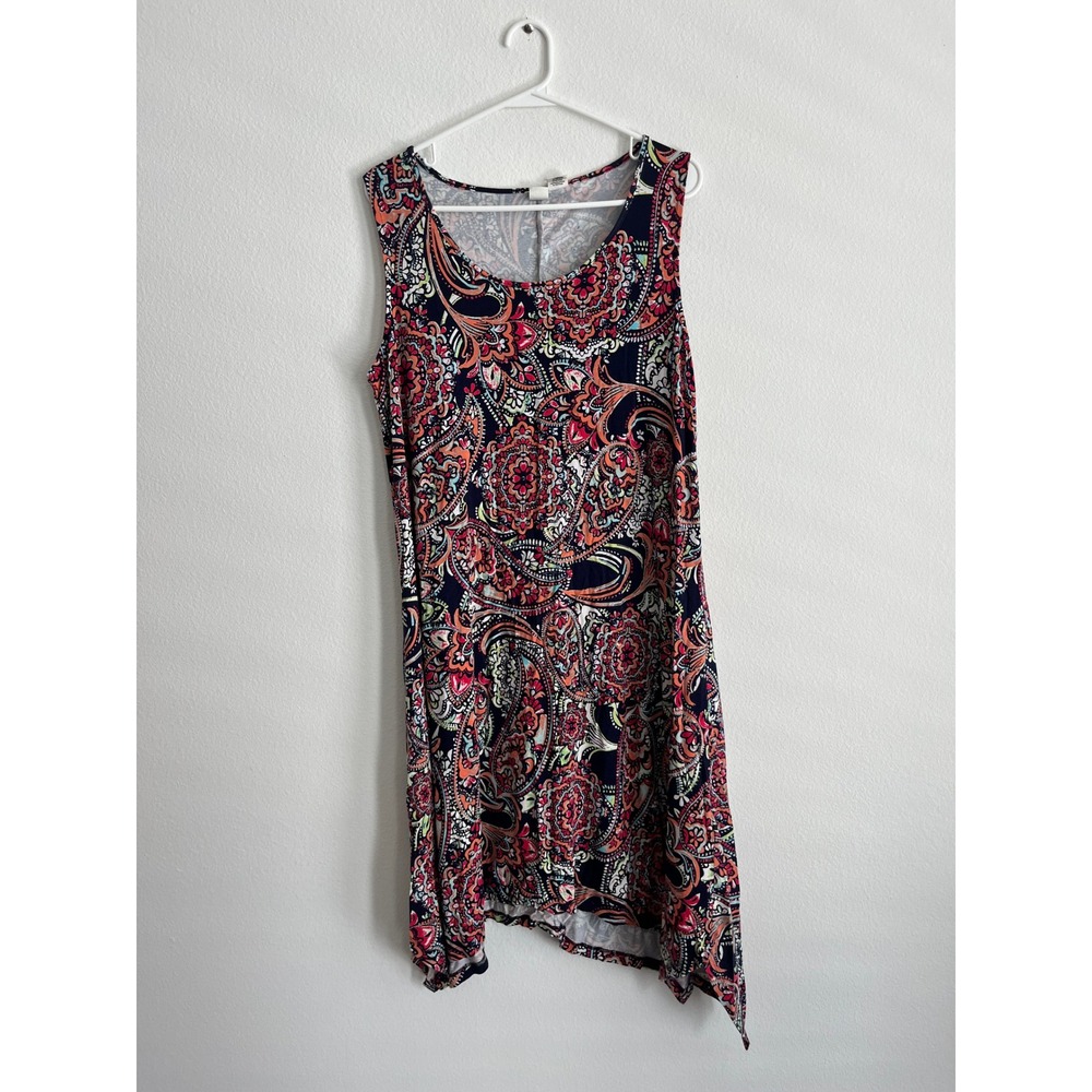 Artisan NY Paisley Handkerchief Hem Dress Womens 1X Sleeveless Navy Orange‎ Pink